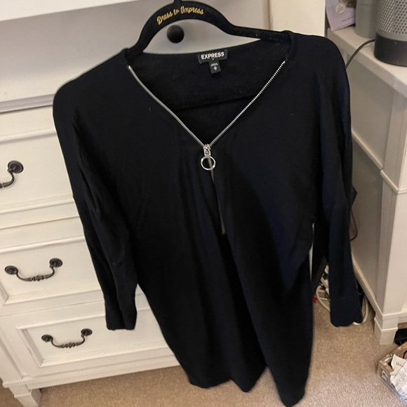 Express Tops - Express Black Women's Blouse with Zipper Detail